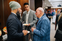 Jagmeet Singh and Myer Bick talking to each other at the parliamentary reception