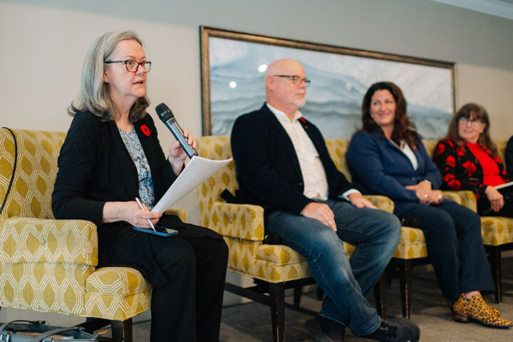 CCCE military caregiving lead Nora Spinks speaks at the panel on military and veteran caregiving, seated next to fellow panelists