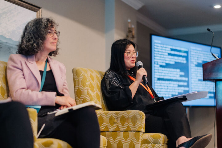 CCCE’s Melissa Ngo speaks during the mental health and care panel, with Dr. Yona Lunsky seated next to her.