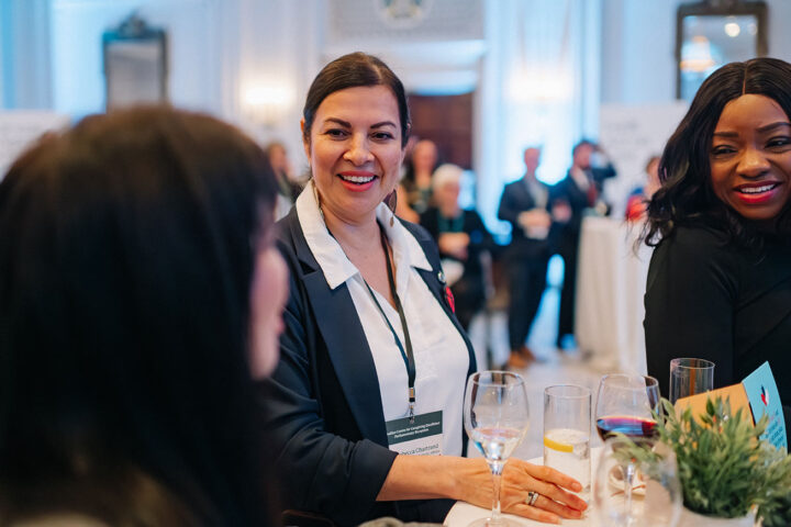 Minister Rebecca Chartrand speaks with attendees at the reception